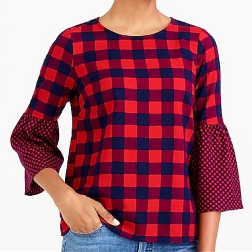 J. Crew Flannel Bell Sleeve Top